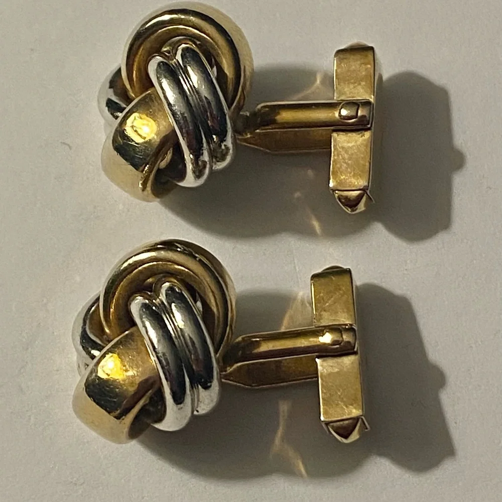 Vintage Swank Silver And Gold Tone Metal Love Knot Style Cufflinks